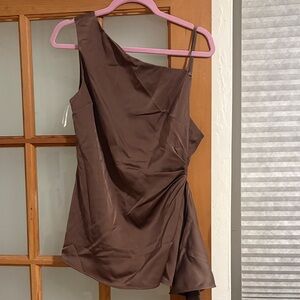 Elegant One-Shoulder Brown Blouse